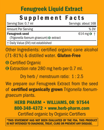 Fenugreek Supplement Facts Label