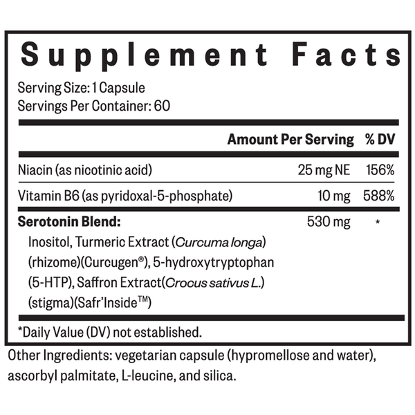 Serotonin Nutrients Supplement Facts Label