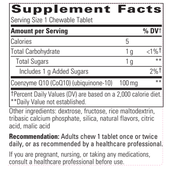 Vitaline COQ10 100 mg Chewable Tropical Fruit Supplement Facts Label
