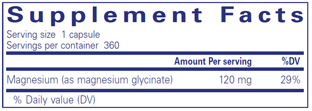 Magnesium Glycinate Supplement Facts Label