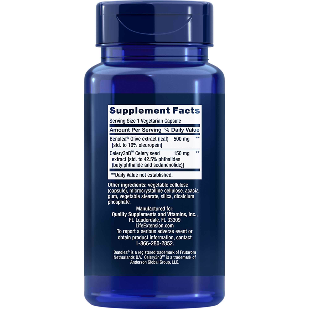 Advanced Olive Leaf Vascular Support with Celery Seed Extract Supplement Facts Label