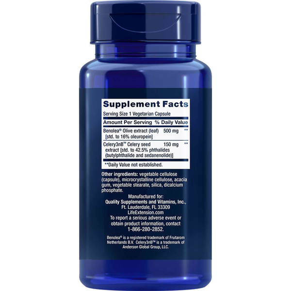 Advanced Olive Leaf Vascular Support with Celery Seed Extract Supplement Facts Label