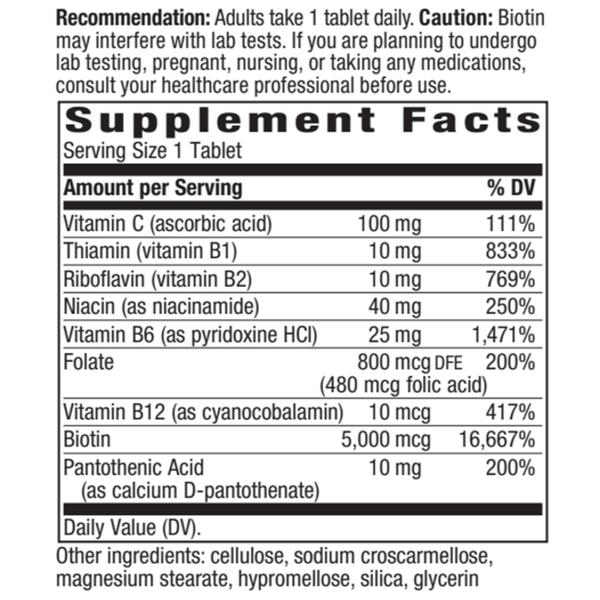 Biotin Forte 5 mg without Zinc Supplement Facts Label