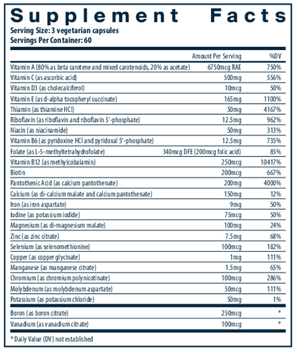 Multi-Nutrients with Iron & Iodine Supplement Facts Label