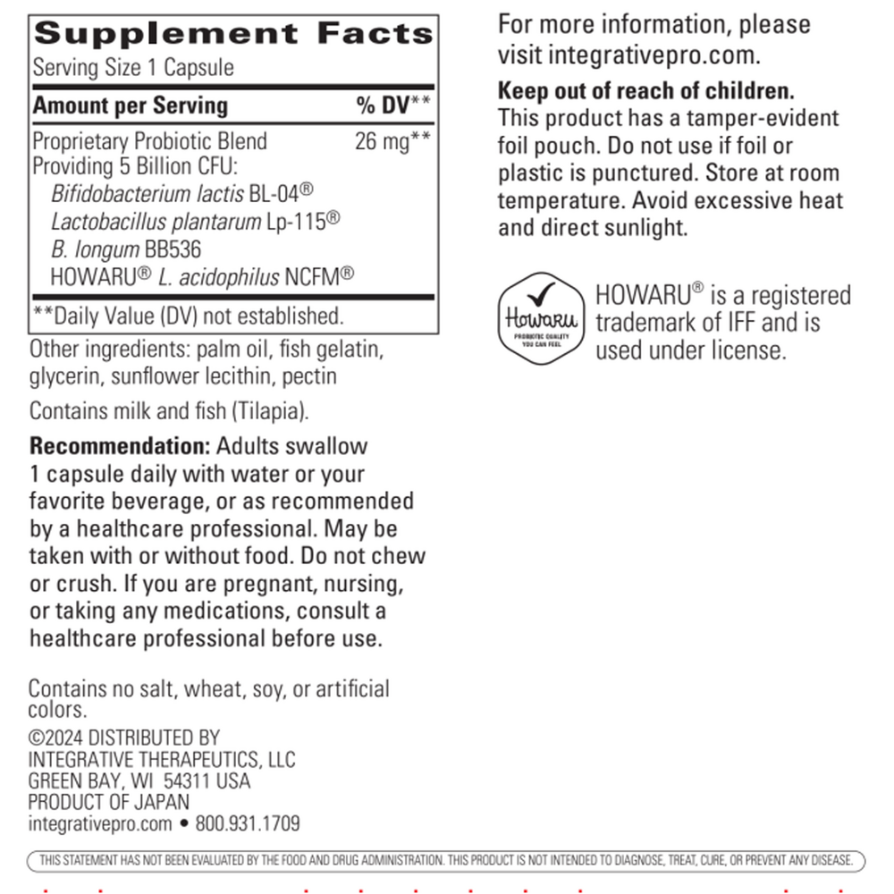 Probiotic Pearls Advantage Supplement Facts Label