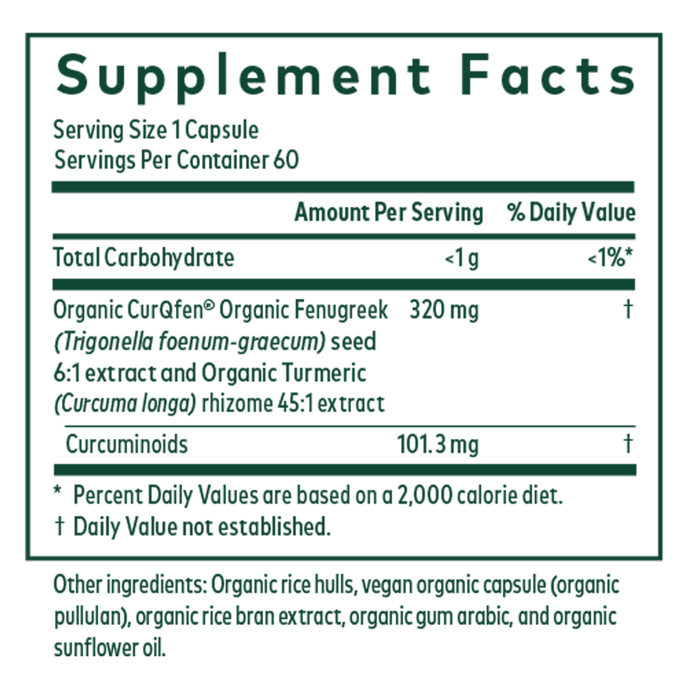 Turmeric Fenugreek Complex Supplement Facts Label