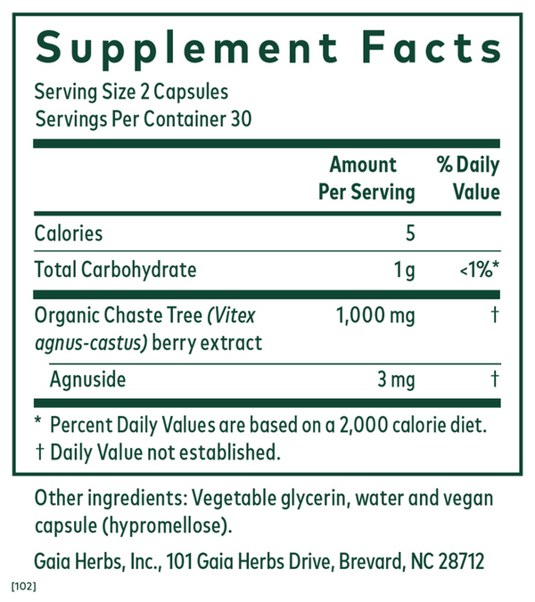 Vitex Supplement Facts Label