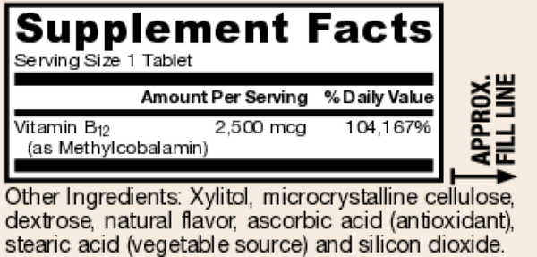 Methyl B-12 Tropical Supplement Facts Label