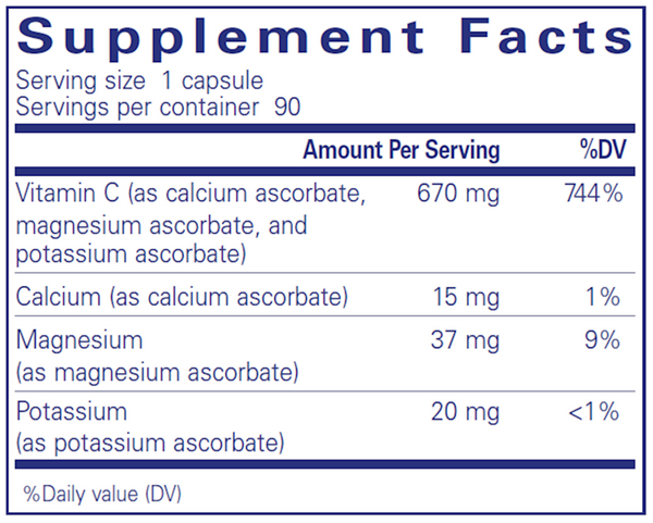 Buffered Ascorbic Acid Capsules Supplement Facts Label