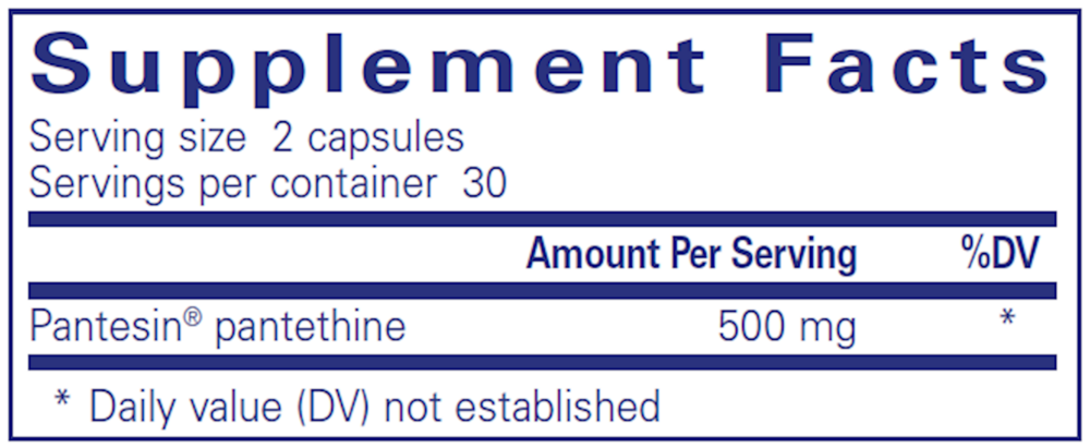 Pantethine 120's Supplement Facts Label