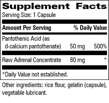 Adreno Trophic Supplement Facts Label