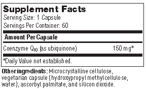 CoEnzyme Q10 150 mg Supplement Facts Label