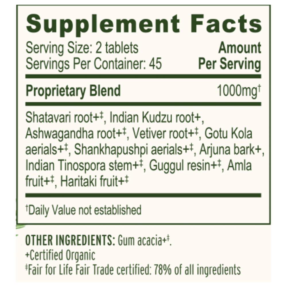 Women's Natural Transition Supplement Facts Label