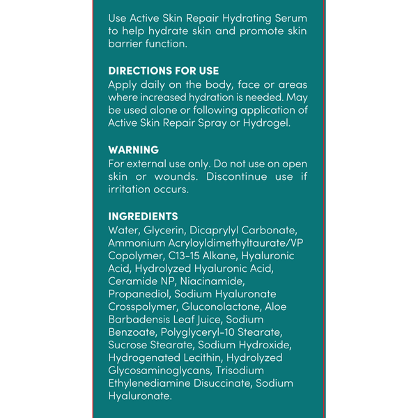 Active Skin Repair Hydrating Serum Supplement Facts Label