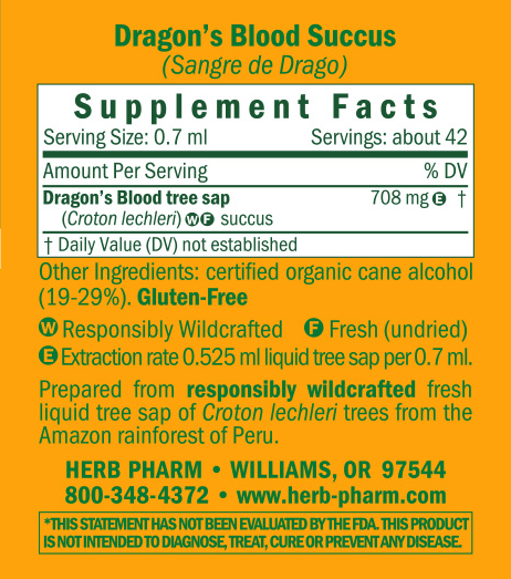 Dragon's Blood Supplement Facts Label