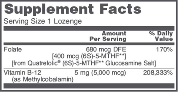 Methyl B12 5000 mcg Supplement Facts Label