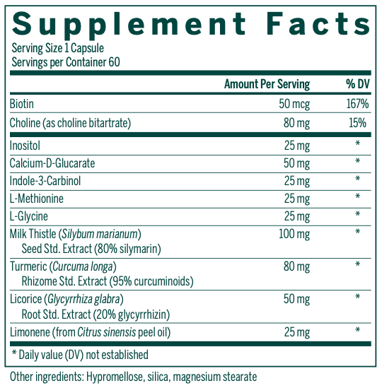 Liver Support & Detoxification Supplement Facts Label