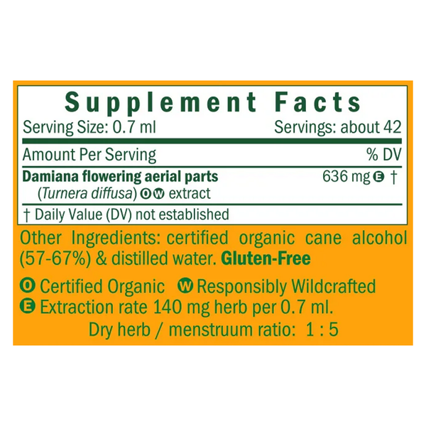 Damiana Supplement Facts Label