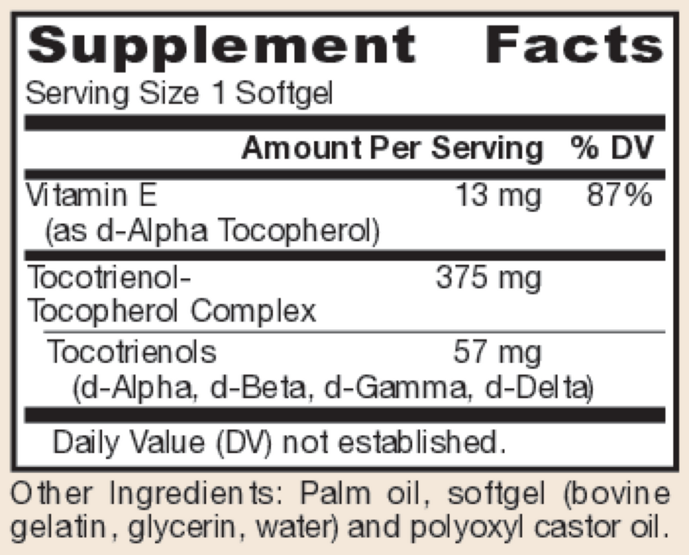 Toco-Sorb Supplement Facts Label