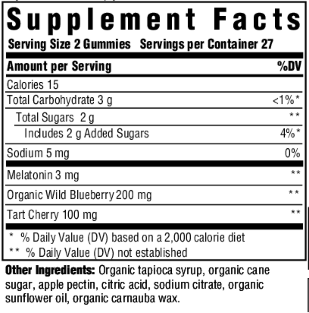 Melatonin Berry Good Sleep Supplement Facts Label