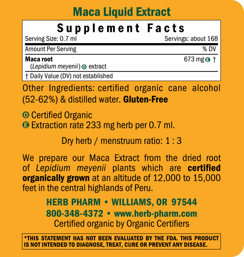 Maca Supplement Facts Label