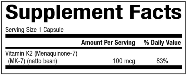 Vitamin K2 100mcg Supplement Facts Label