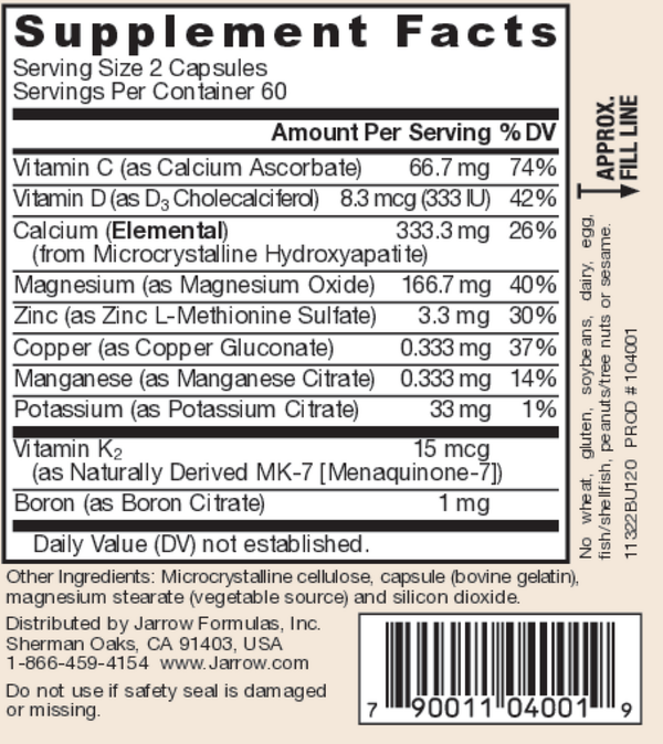 Bone-Up Supplement Facts Label