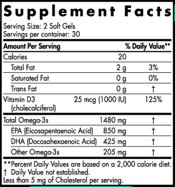 Ultimate Omega-D3 Sport 60 Soft Gels Lemon Supplement Facts Label