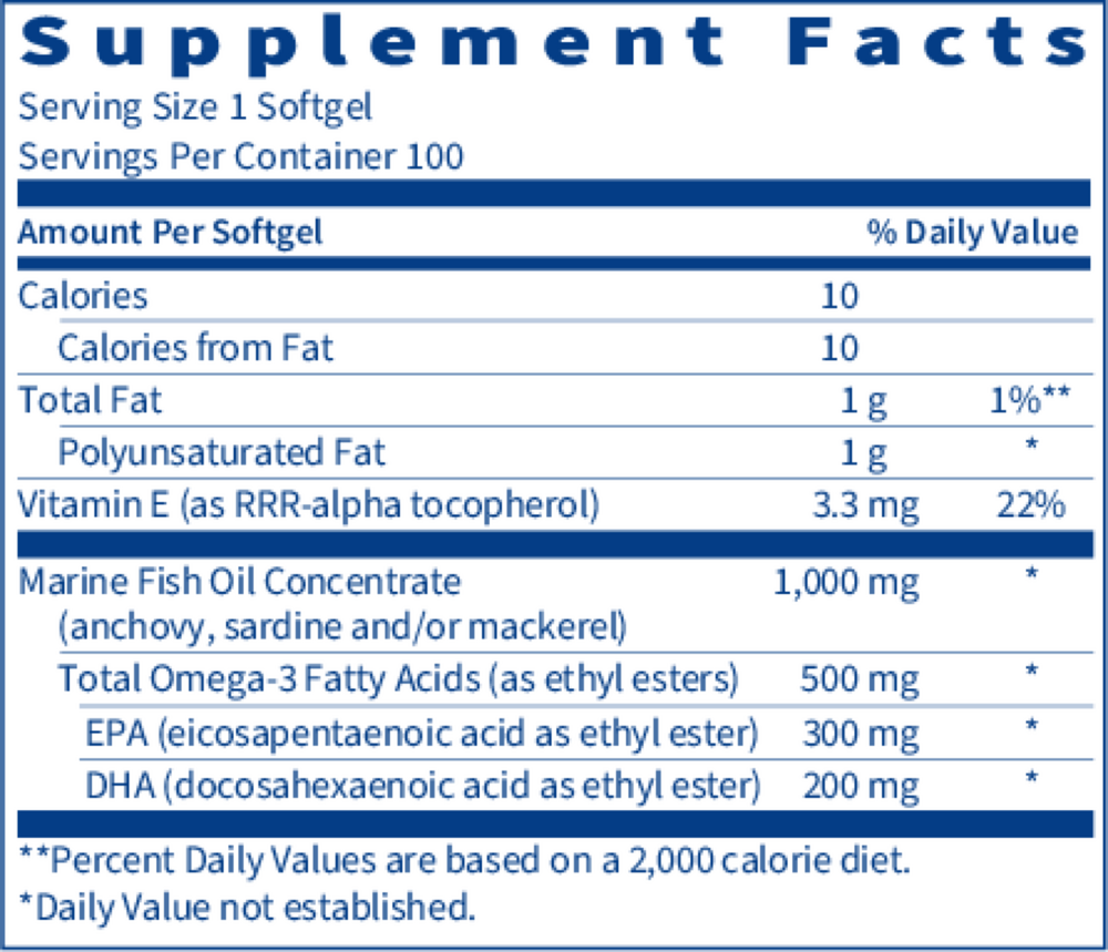 Marine Fish Oil Supplement Facts Label