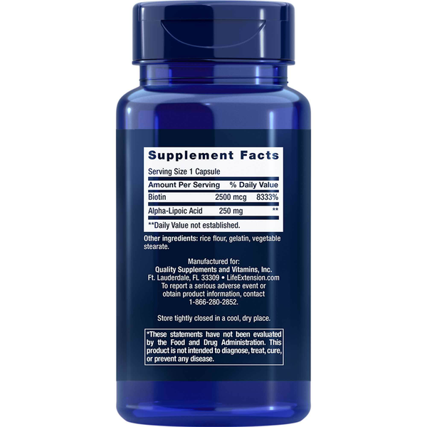 Alpha-Lipoic Acid with Biotin Supplement Facts Label