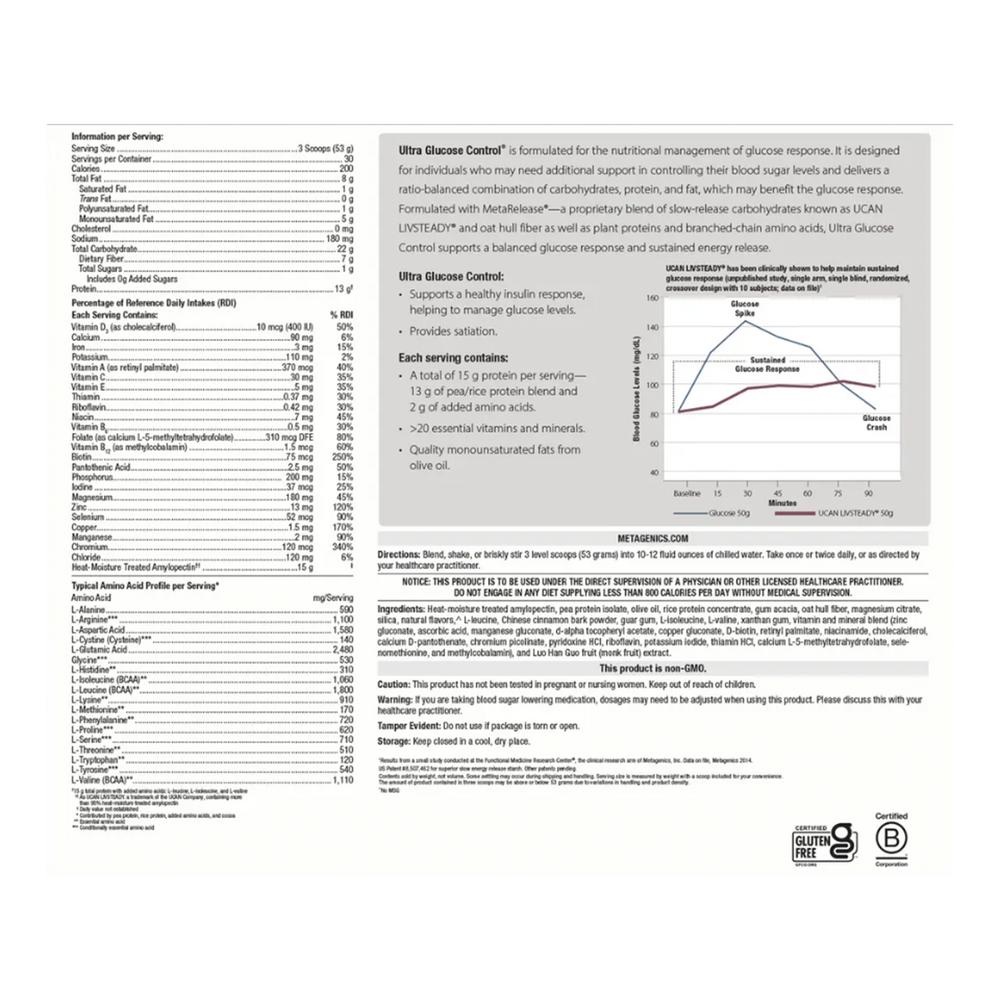 Ultra Glucose Control Vanilla Supplement Facts Label