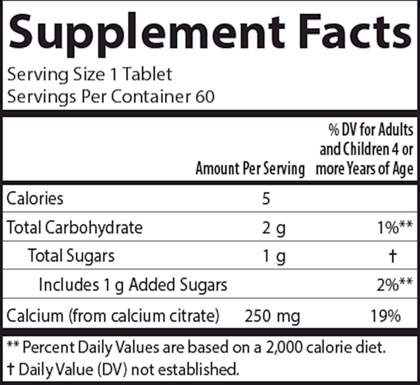 Kid's Chewable Calcium Citrate Supplement Facts Label
