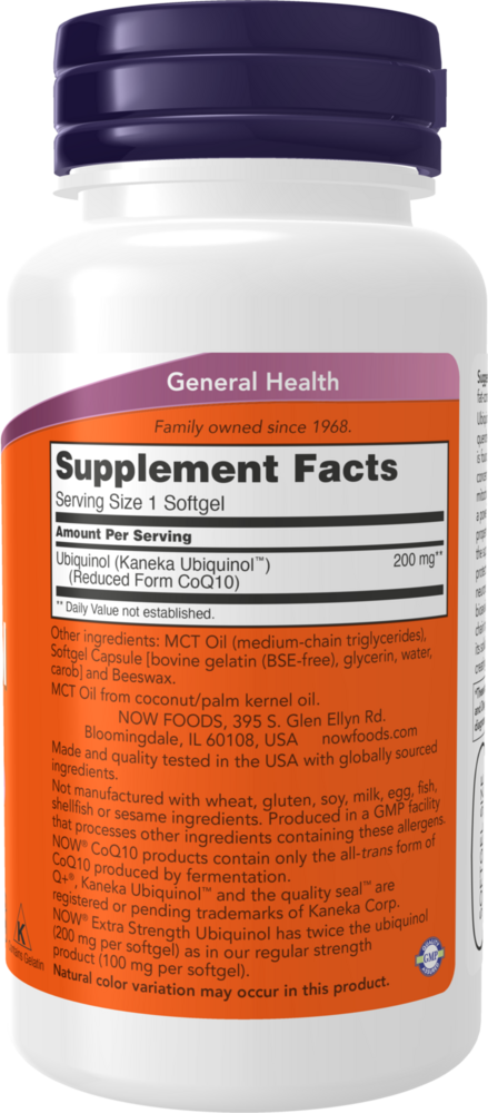 Ubiquinol Extra Strength 200 mg Supplement Facts Label