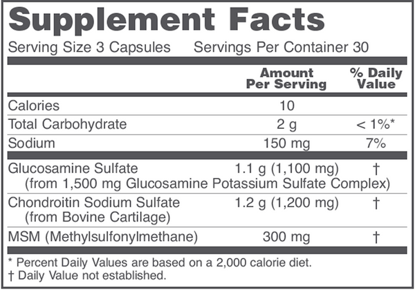 Glucosamine & Chondroitin w/ MSM Supplement Facts Label