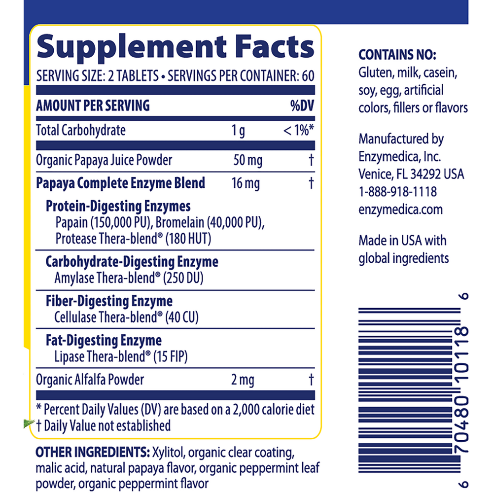 Papaya Complete Supplement Facts Label