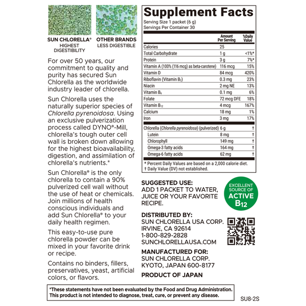 Sun Chlorella Powder Supplement Facts Label