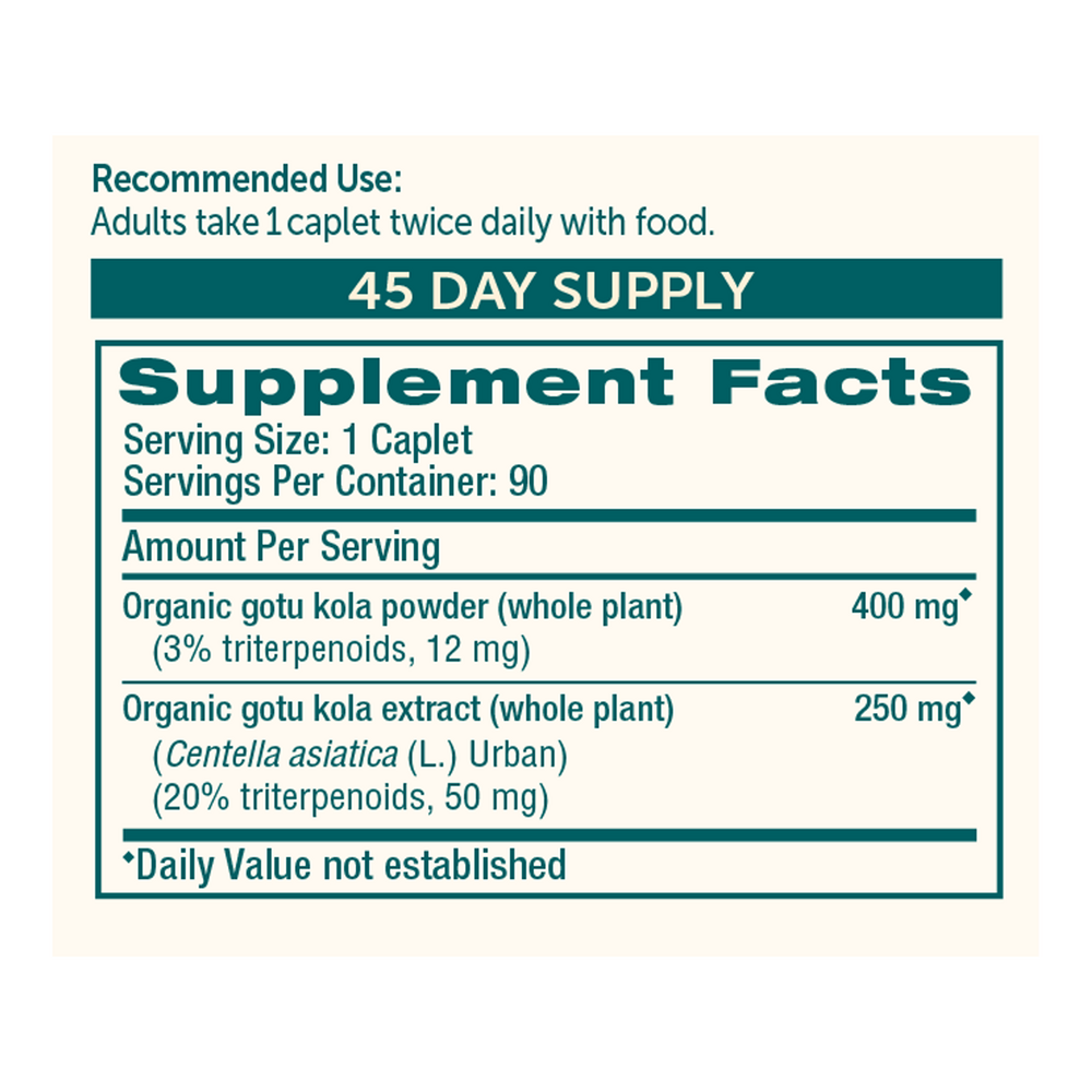 Gotu Kola Supplement Facts Label