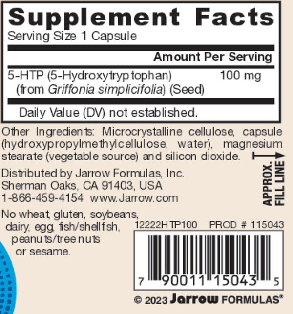 5-HTP 100 mg Supplement Facts Label