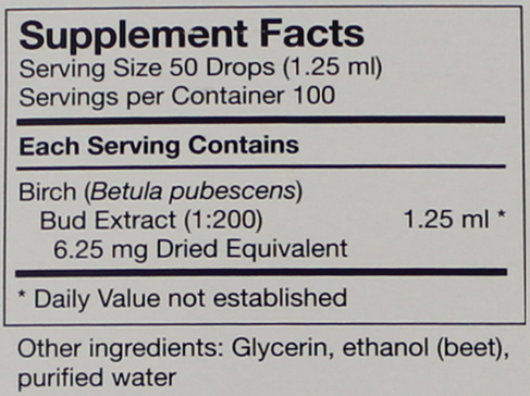 Betula Pubescens Bud Supplement Facts Label