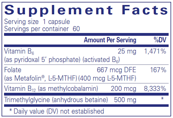 Homocysteine Factors Supplement Facts Label