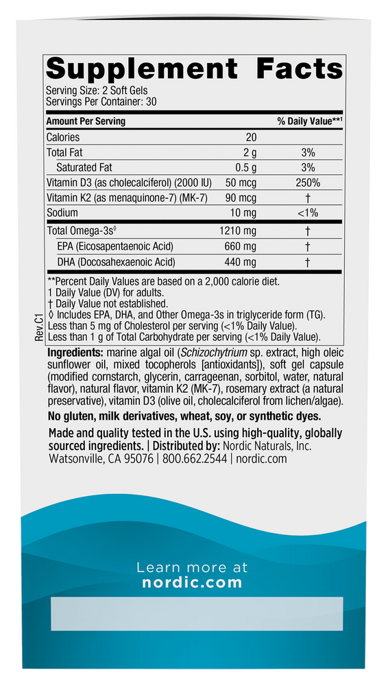 Ultimate Omega with D3 + K2 Supplement Facts Label