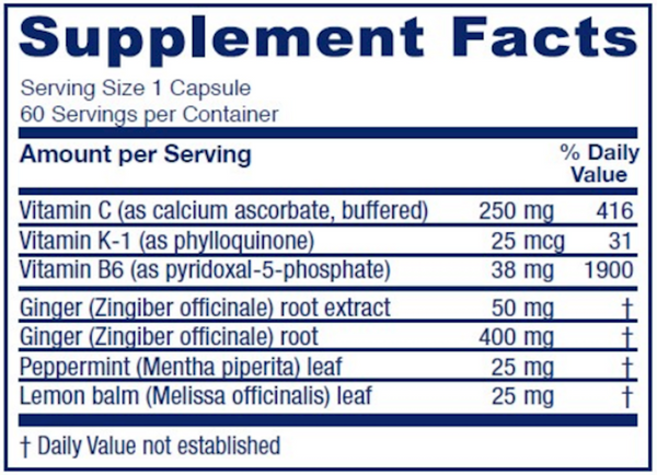 Nausea Ease Supplement Facts Label