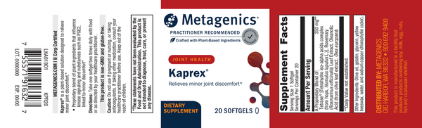 Kaprex Supplement Facts Label