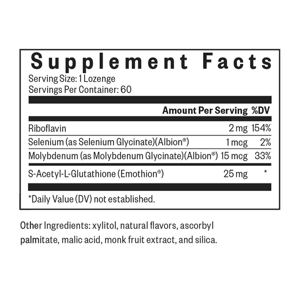 Glutathione with Cofactors Lozenges (formerly Glutathione Plus Lozenge) Supplement Facts Label