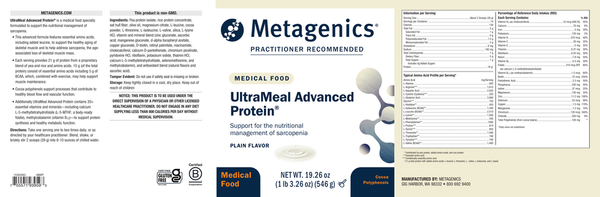 UltraMeal Adv Protein Plain Supplement Facts Label