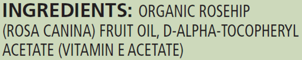 Rosehip Oil Organic Supplement Facts Label