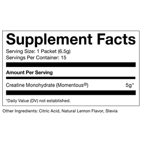 Creatine Singles - Lemon Supplement Facts Label