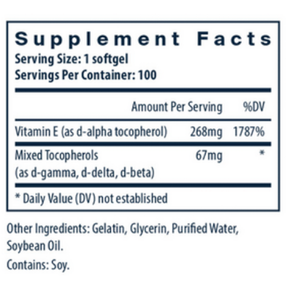 Vitamin E Supplement Facts Label
