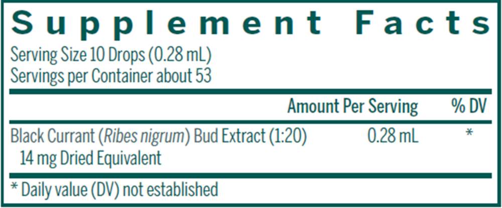 Black Currant Bud Supplement Facts Label