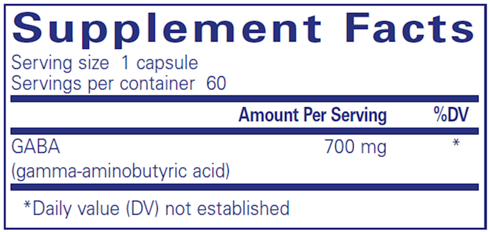 GABA 60 Count Supplement Facts Label